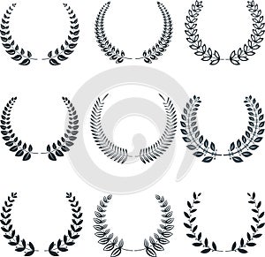 Silhouettes of various laurel wreaths vector flat icons