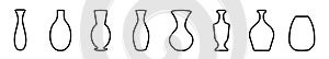 Silhouettes of the vases. Set of different vases. Black linear icons of vase