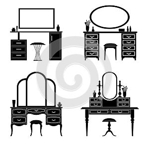 Silhouettes of vector dressing table.