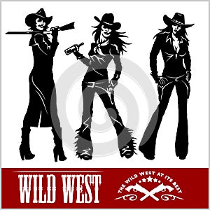 Silhouettes of Western Cowgirls. Vector Illustration