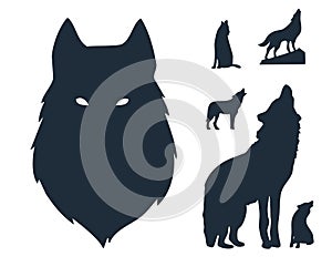 Silhouettes of a wild wolf. Silhouettes of howling wolves