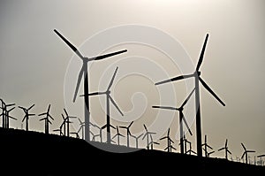 Silhouettes of wind power stations