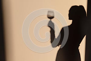 silhouettes woman drinking wine. High quality photo