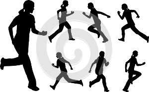 Silhouettes of woman running