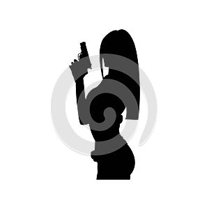 Silhouettes of woman with weapons in their hands. Vector illustration is simple