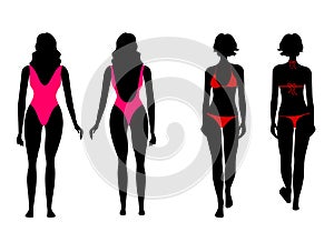 Silhouettes of women in bathing suit