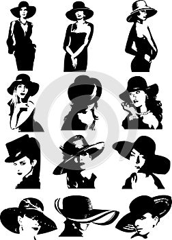 Silhouettes of women in hats
