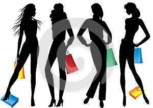 Silhouettes of women with shopping.