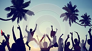 Silhouettes of Young People Celebrating on a Beach photo