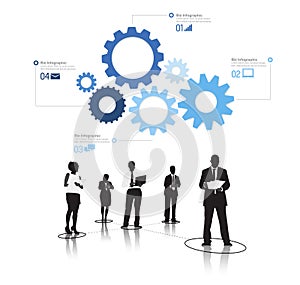 Silhouetts of Business People Working and Gears