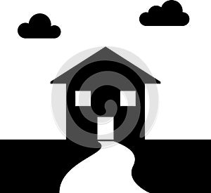 silhouettte housesilhouette house black and white. icon symbol logo home with road and cloud. simple design graphic.