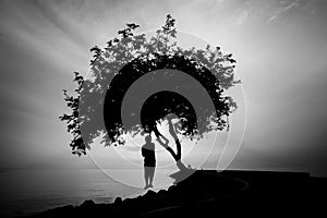 Silhourtte of Lonely man hanging his body