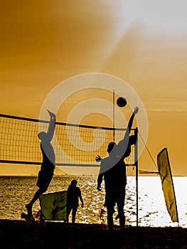 Silhoute Beach Volleyball in Sunset