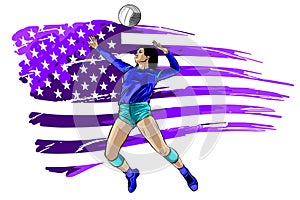 Silhoutee of a female volleyball player returning a ball with a dig. vector