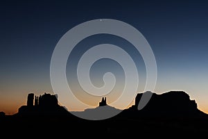 Silhoutte of Buttes in The Monument Valley, Navajo Indian tribal reservation park