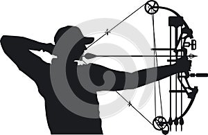 Silhuete of hunter aiming with compound bow