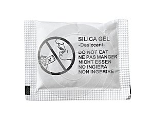 Silica gel bag with warning sign