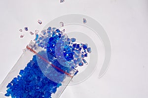 Silica gel crystal granules on white background