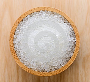 Silica gel in wood bowl