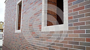 Silicate Brick House. Colored brick house under construction. Colored brick wall in the exterior. Home construction. Brick house