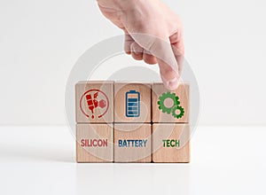 Silicon battery technology. New lithium ion battery technology that employs a silicon-based anode and lithium ions as the charge