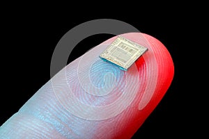 Silicon microchip on fingertip