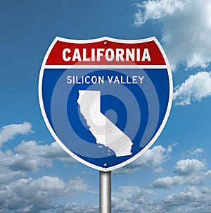 Silicon Valley in US State California road sign