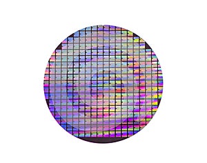 Silicon wafer with chips isolated on white