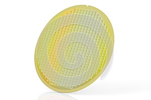 Silicon wafer with processor cores, 3D rendering
