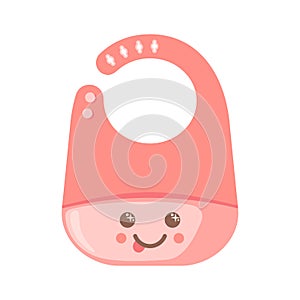Silicone or plastic kawaii baby bib with a pocket icon in flat style isolated on white background