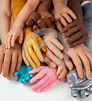 Silicone prosthetic hands of different colors and sizes photo