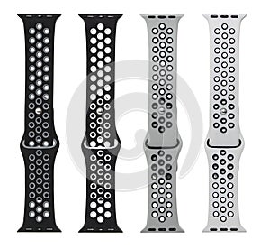 Silicone strap for smart watches, on a white background in isolation, collage