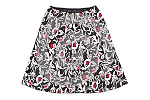 Silk bellbottoms skirt  isolated on white, with black, white and red pattern