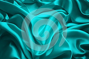Silk Cloth Background, Teal Satin Abstract Waving Fabric