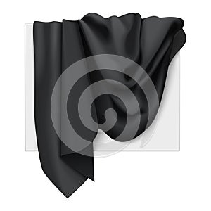 Silk cloth drapery cover on white frame, hidden object under satin curtain