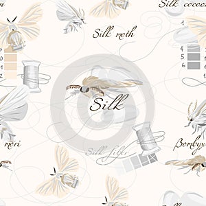 Silk cultivation white seamless vector pattern