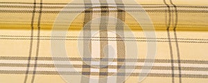 Silk fabric champagne pale fawn Tartan checkered wallpaper patterns. Scottish checkered dress. Textile pattern of classic