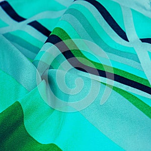 Silk fabric, striped fabric blue and azure green white lines, exquisite design. The photo is intended for, interior, imitation,