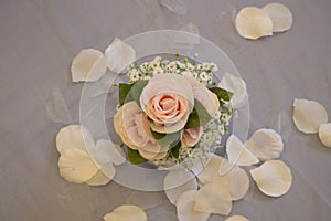 The silk flowers set in the centerpiece