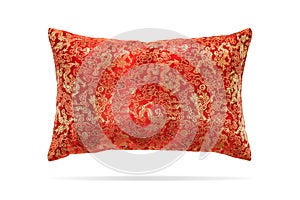 Silk pillow in china style on isolated background with clipping path. Elegant headboard for montage or your design