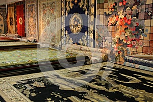 Silk Rugs on Display and for Sale