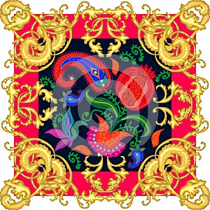 Silk scarf with baroque motifs.