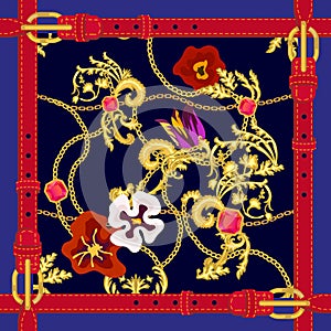 Silk scarf with fashion elements.