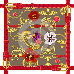 Silk scarf with fashion elements.