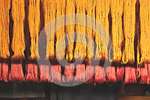 Silk thread from natural dye colour to weaving