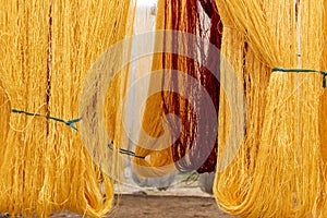 Silk threads for weaving Persian carpets ØŒ Drying after dyeing