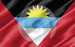 Silk wavy flag of Antigua and Barbuda graphic. Wavy Antiguan and Barbudan flag 3D illustration. Rippled Antigua and Barbuda