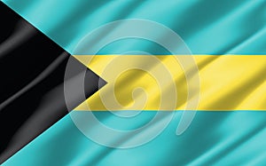 Silk wavy flag of Bahamas graphic. Wavy Bahamian flag 3D illustration. Rippled Bahamas country flag is a symbol of freedom,