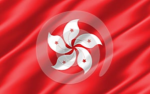 Silk wavy flag of Hong Kong graphic. Wavy Hongkonger flag illustration. Rippled Hong Kong country flag is a symbol of freedom,