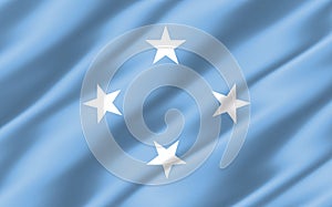 Silk wavy flag of Micronesia graphic. Wavy Micronesian flag 3D illustration. Rippled Micronesia country flag is a symbol of photo